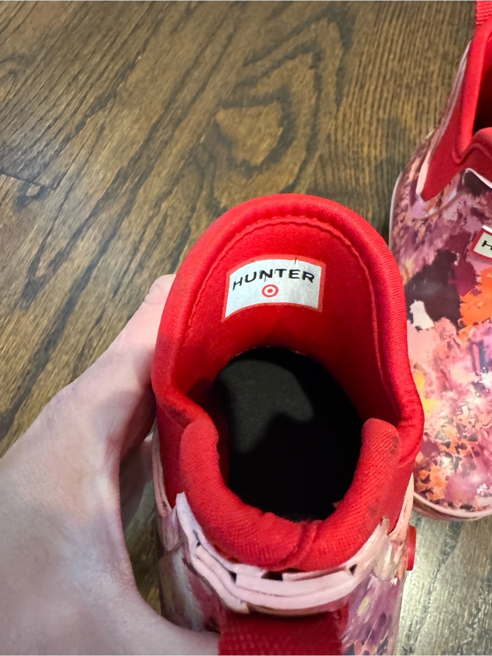 Hunter Kids Red Pink Floral Chelsea Rain Boots - Picture 6 of 7